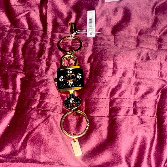 Coach Accessories - Coach Black and Gold Key Holder with Floral Design F76451